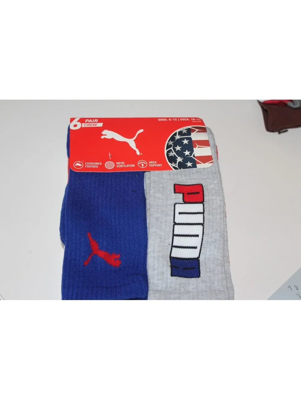 Puma Crew Socks 6‑Pack (Cushioned, Arch Support, Mesh Ventilation)